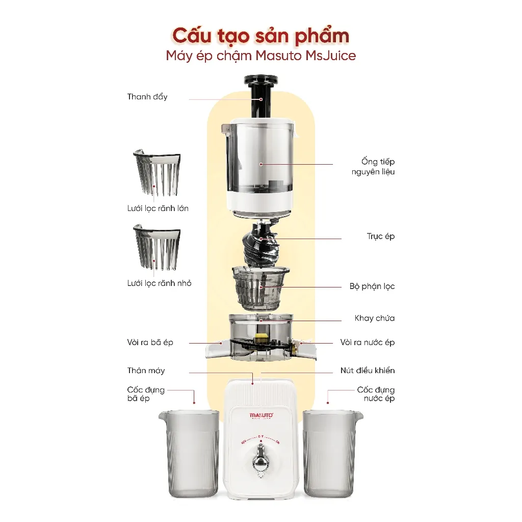 Ảnh Máy ép chậm Masuto thế hệ mới, ép nguyên quả kiệt bã, công suất 120W bảo hành 12 tháng 4