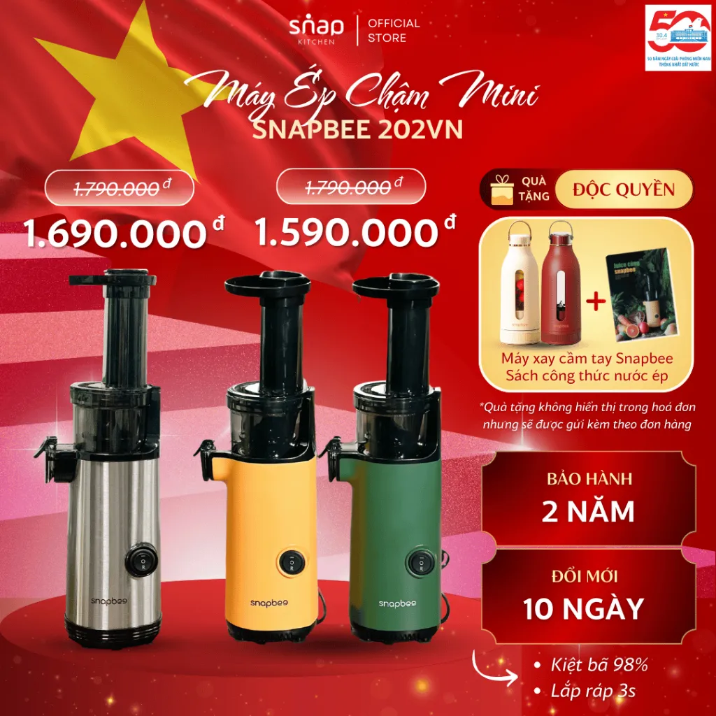 Ảnh Máy Ép Chậm Mini SNAPBEE 202VN_Kiệt Bã 98%_Ép Trái Cây Làm Kem Nhỏ Gọn_Tháo Lắp Chỉ 3s_Snap Kitchen 1