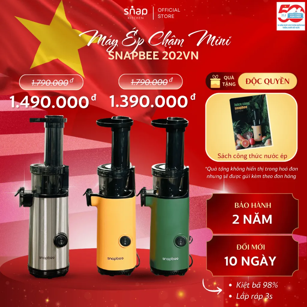 Ảnh Máy Ép Chậm Mini SNAPBEE 202VN_Kiệt Bã 98%_Ép Trái Cây Làm Kem Nhỏ Gọn_Tháo Lắp Chỉ 3s_Snap Kitchen 2
