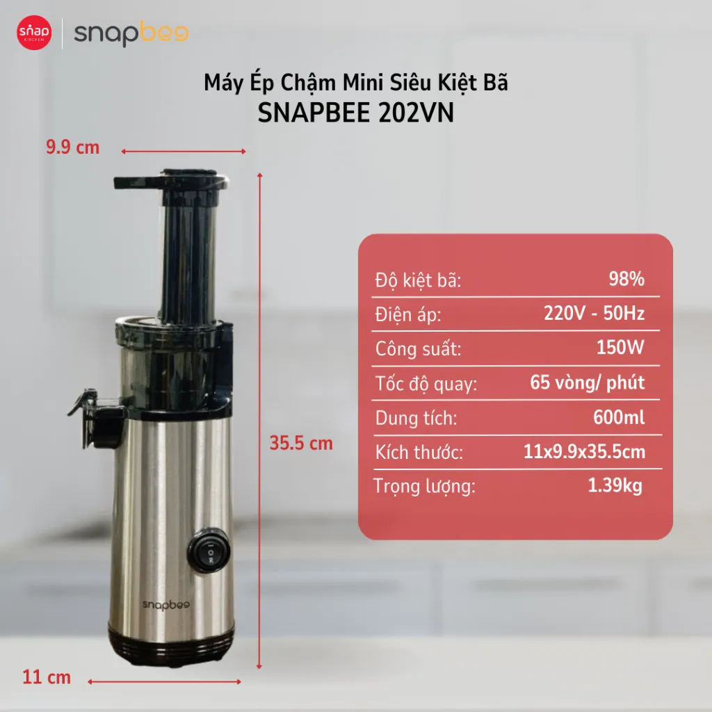Ảnh Máy Ép Chậm Mini SNAPBEE 202VN_Kiệt Bã 98%_Ép Trái Cây Làm Kem Nhỏ Gọn_Tháo Lắp Chỉ 3s_Snap Kitchen 4