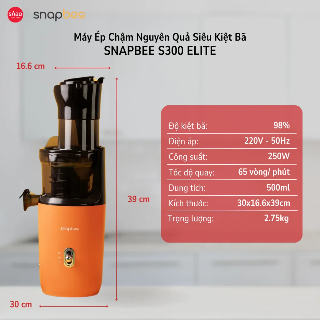 Ảnh Máy Ép Chậm Nguyên Quả SNAPBEE S300 Elite_Ép Siêu Kiệt Bã 98%_Tháo Lắp Đơn Giản [Snap Kitchen] 2