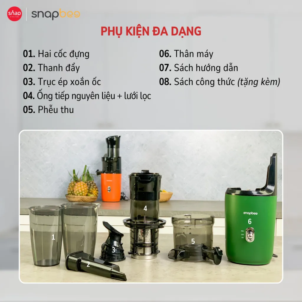 Ảnh Máy Ép Chậm Nguyên Quả SNAPBEE S300 Elite_Ép Siêu Kiệt Bã 98%_Tháo Lắp Đơn Giản [Snap Kitchen] 3