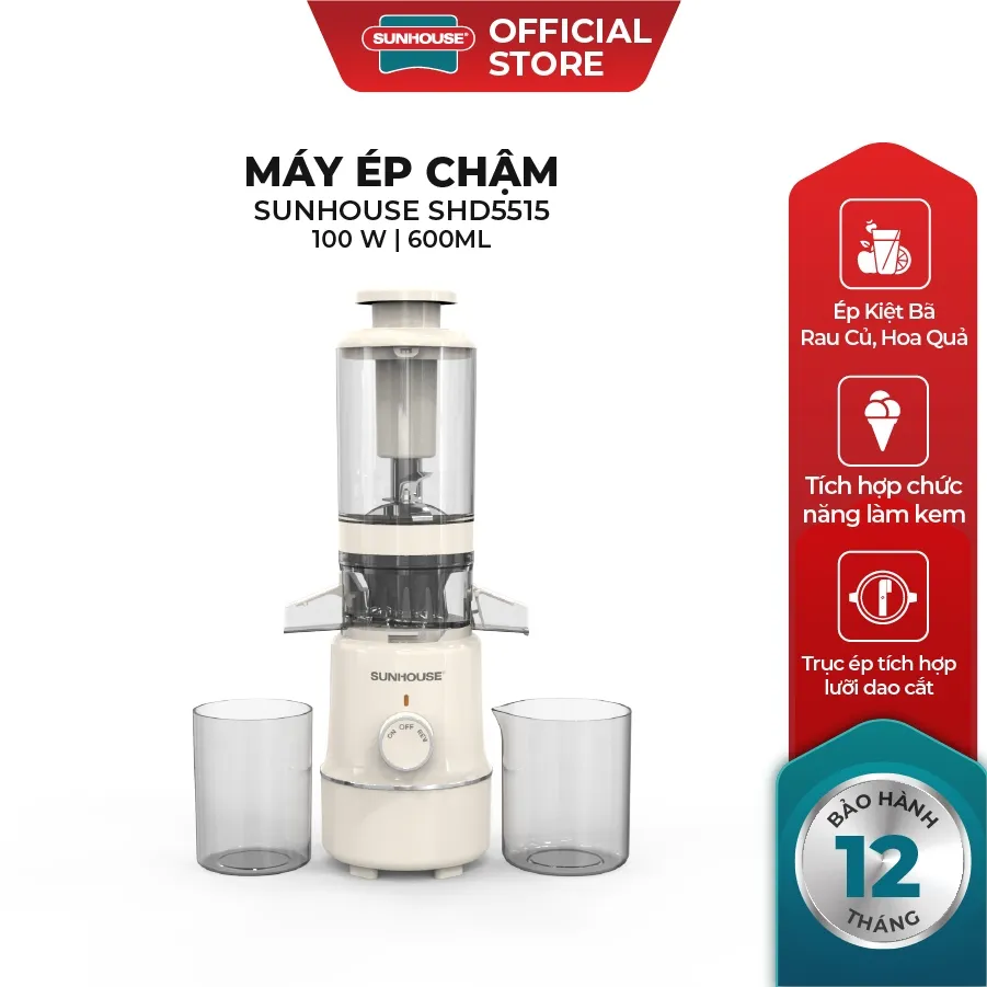 Ảnh Máy ép chậm Sunhouse SHD5515 - Dung tích 600ml - Làm được kem, lưỡi cắt vượt trội - Ống tiếp nguyên liệu lớn 108mm 2