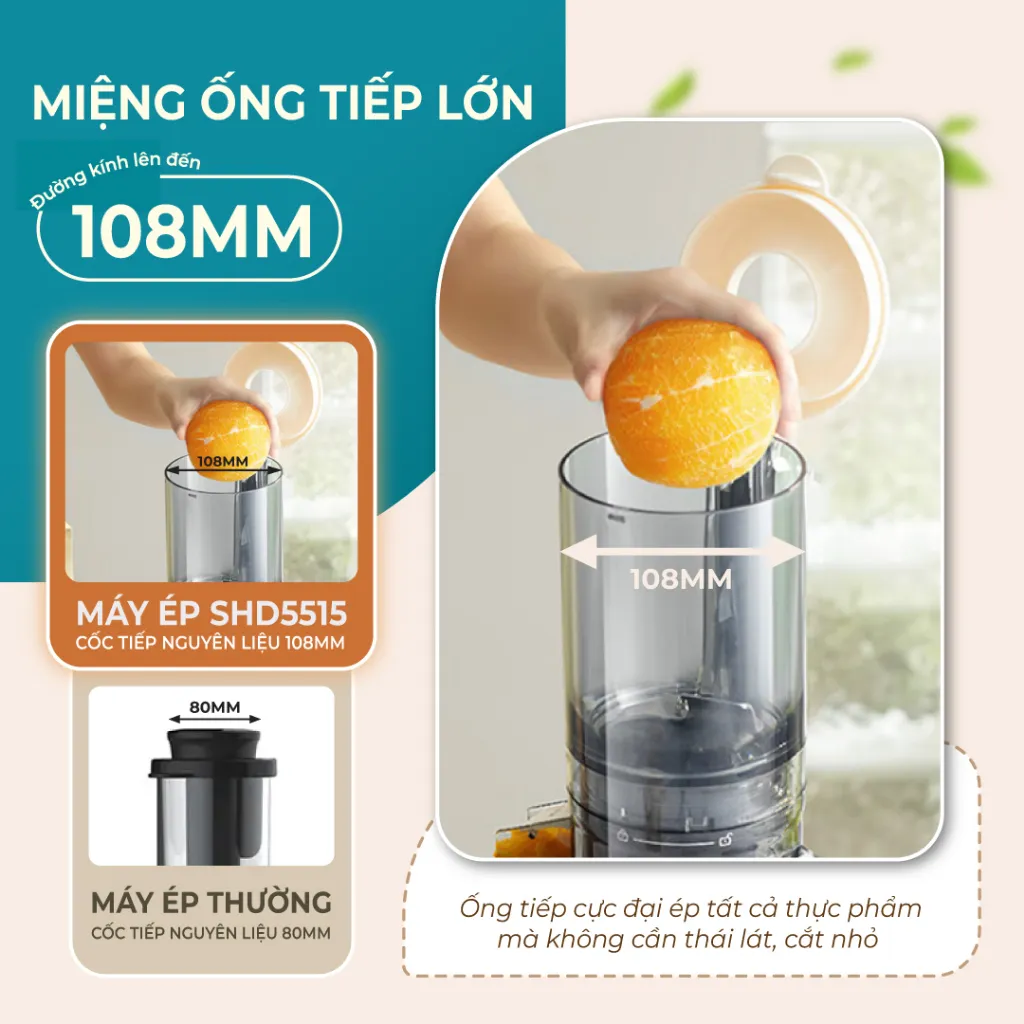 Ảnh Máy ép chậm Sunhouse SHD5515 - Dung tích 600ml - Làm được kem, lưỡi cắt vượt trội - Ống tiếp nguyên liệu lớn 108mm 3