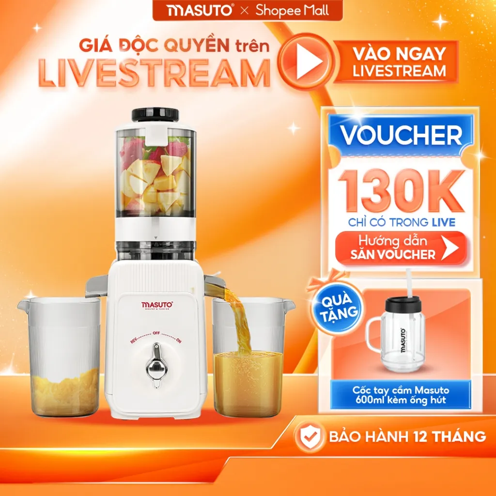Ảnh Máy Ép Chậm Thế Hệ Mới 120W Masuto Msjuice Ép Nguyên Quả Kiệt Bã Ép Cần Tây, Cà Rốt Detox, Làm Kem Trái Cây 1