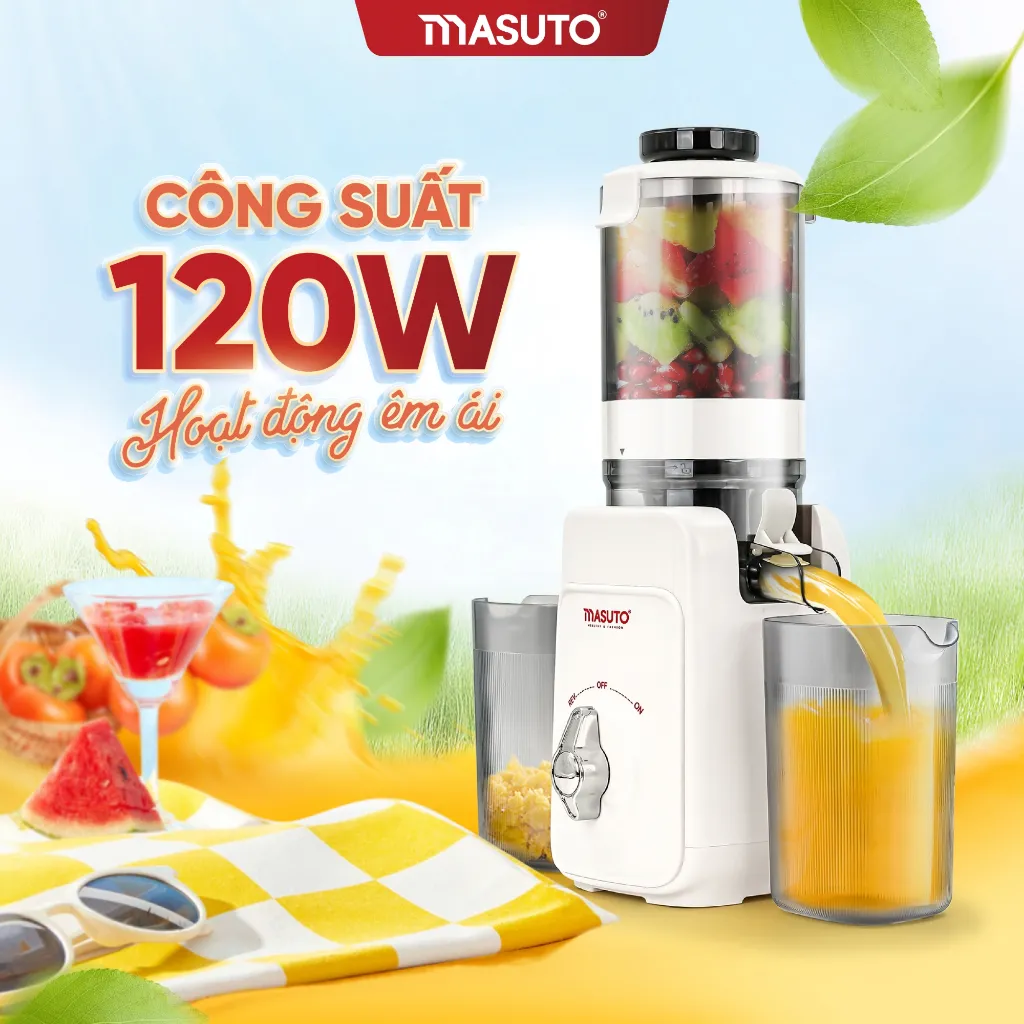 Ảnh Máy Ép Chậm Thế Hệ Mới 120W Masuto Msjuice Ép Nguyên Quả Kiệt Bã Ép Cần Tây, Cà Rốt Detox, Làm Kem Trái Cây 4