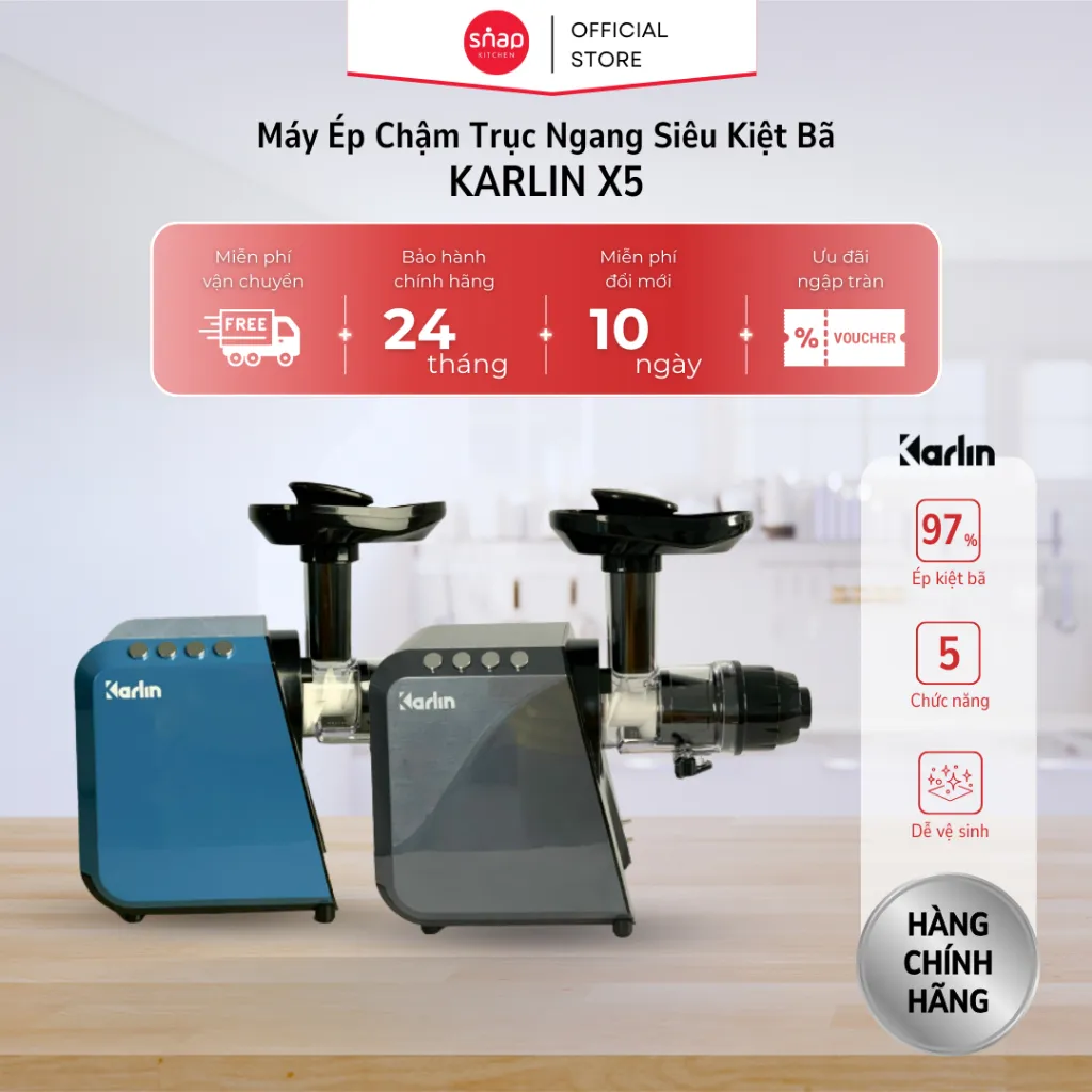 Ảnh Máy Ép Chậm Trục Ngang KARLIN X5_Máy Ép Nguyên Quả Siêu Kiệt Bã 97%_Ép Xay Đa Năng [Snap Kitchen] 2