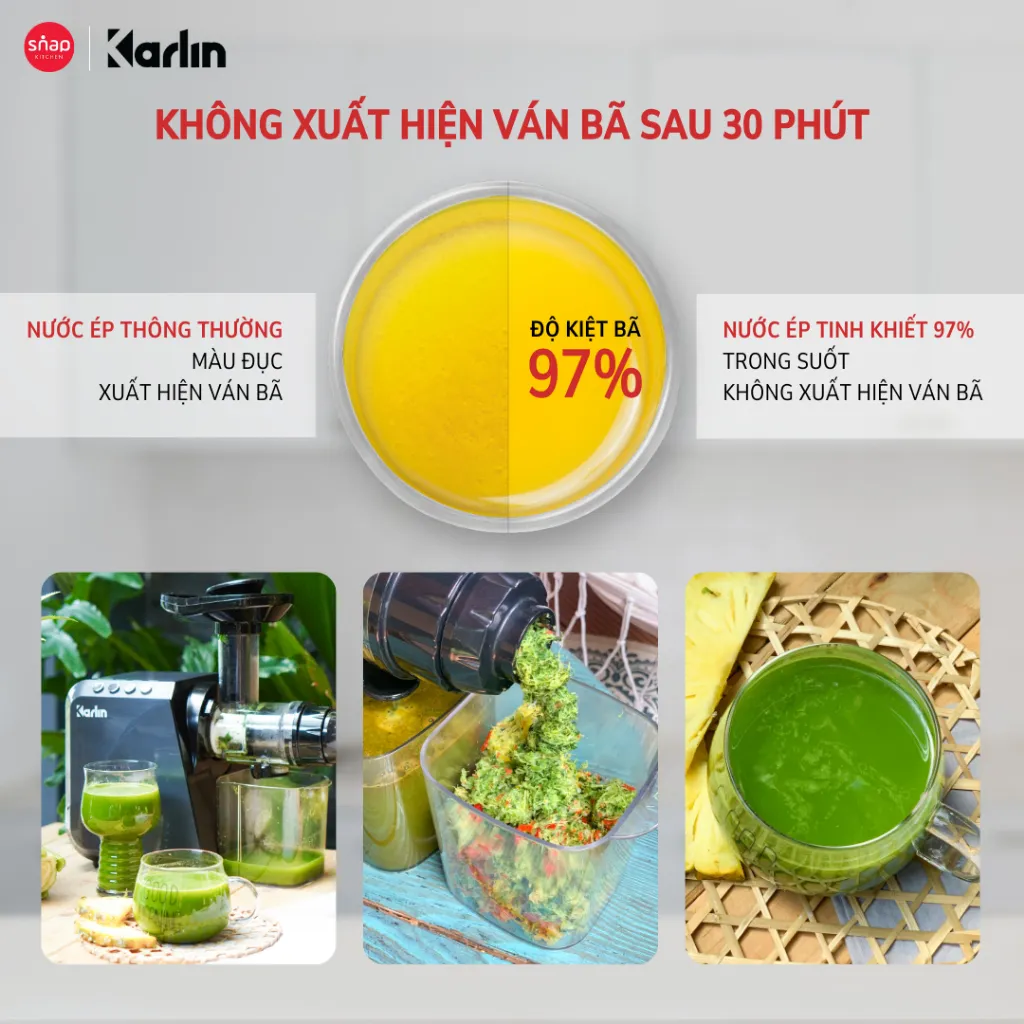 Ảnh Máy Ép Chậm Trục Ngang KARLIN X5_Máy Ép Nguyên Quả Siêu Kiệt Bã 97%_Ép Xay Đa Năng [Snap Kitchen] 4