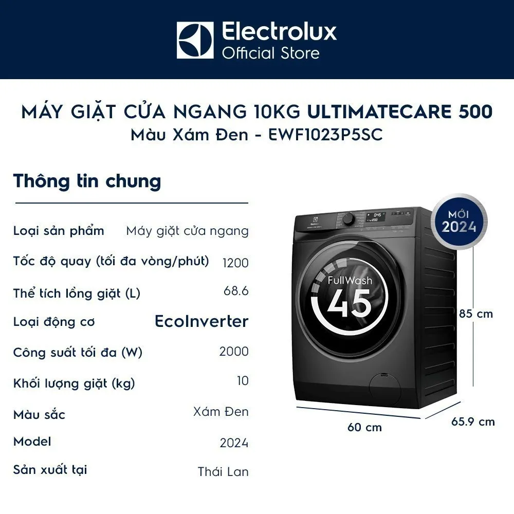 Ảnh Máy giặt cửa ngang Electrolux 10kg UltimateCare 500 - Xám đen Onyx EWF1023P5SC 4