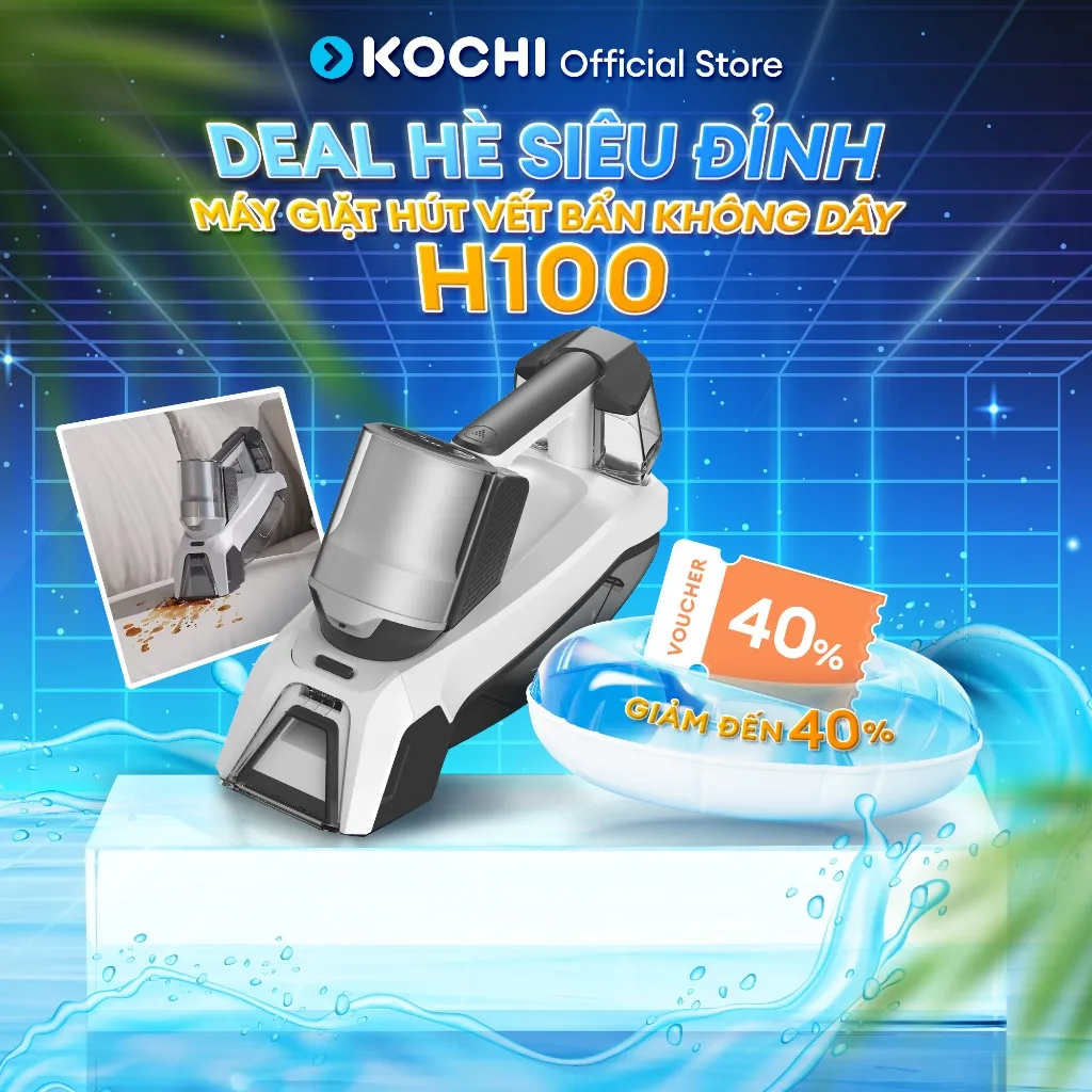Ảnh Máy Giặt Hút Vết Bẩn KOCHI H100 - Không Dây - 8000Pa - Làm Sạch Thảm, Nệm, Sofa - Pin 2000mAh - Sạc Type-C 1
