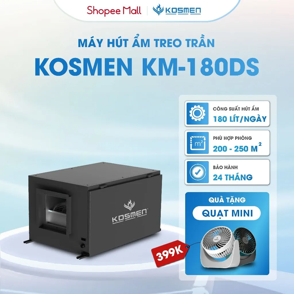 Máy Hút Ẩm Âm Trần Kosmen KM-180DS: 180L/Ngày, Giải Pháp Chống Ẩm Công Nghiệp