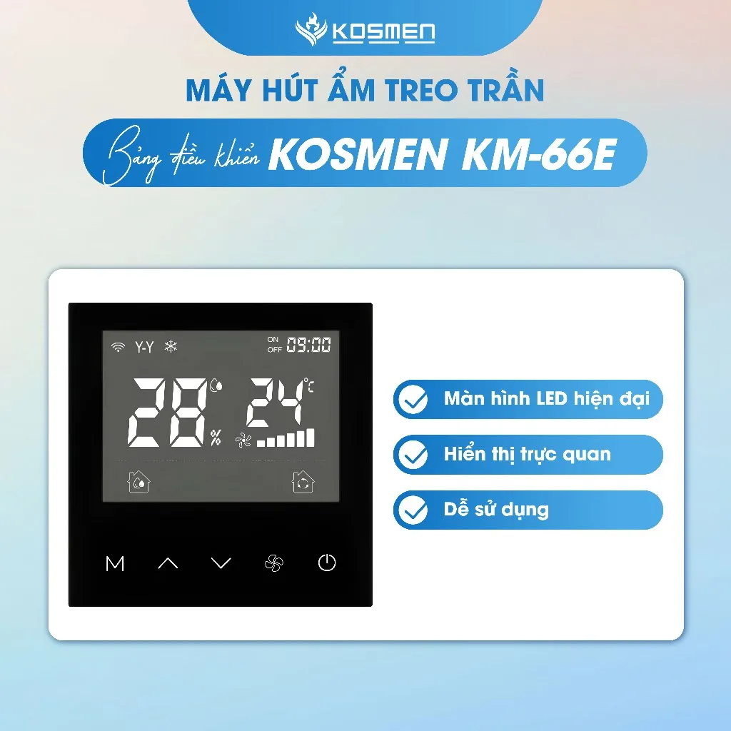 Ảnh Máy Hút Ẩm Âm Trần Kosmen KM-66E Màn Hình Cảm Ứng Kỹ Thuật Số - Hàng Chính Hãng BH 24 tháng 2