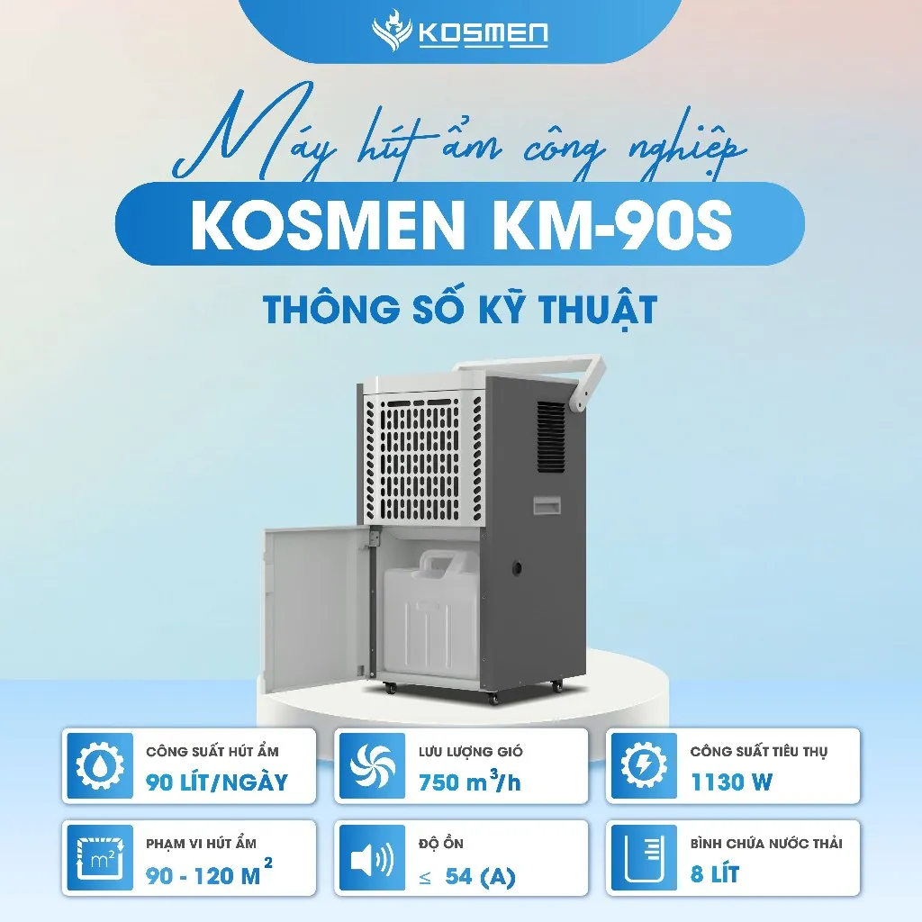 Ảnh Máy Hút Ẩm Công Nghiệp Kosmen KM-90S Dung Tích Bình Nước 8L - Hàng Chính Hãng Bảo Hành 24 Tháng 2