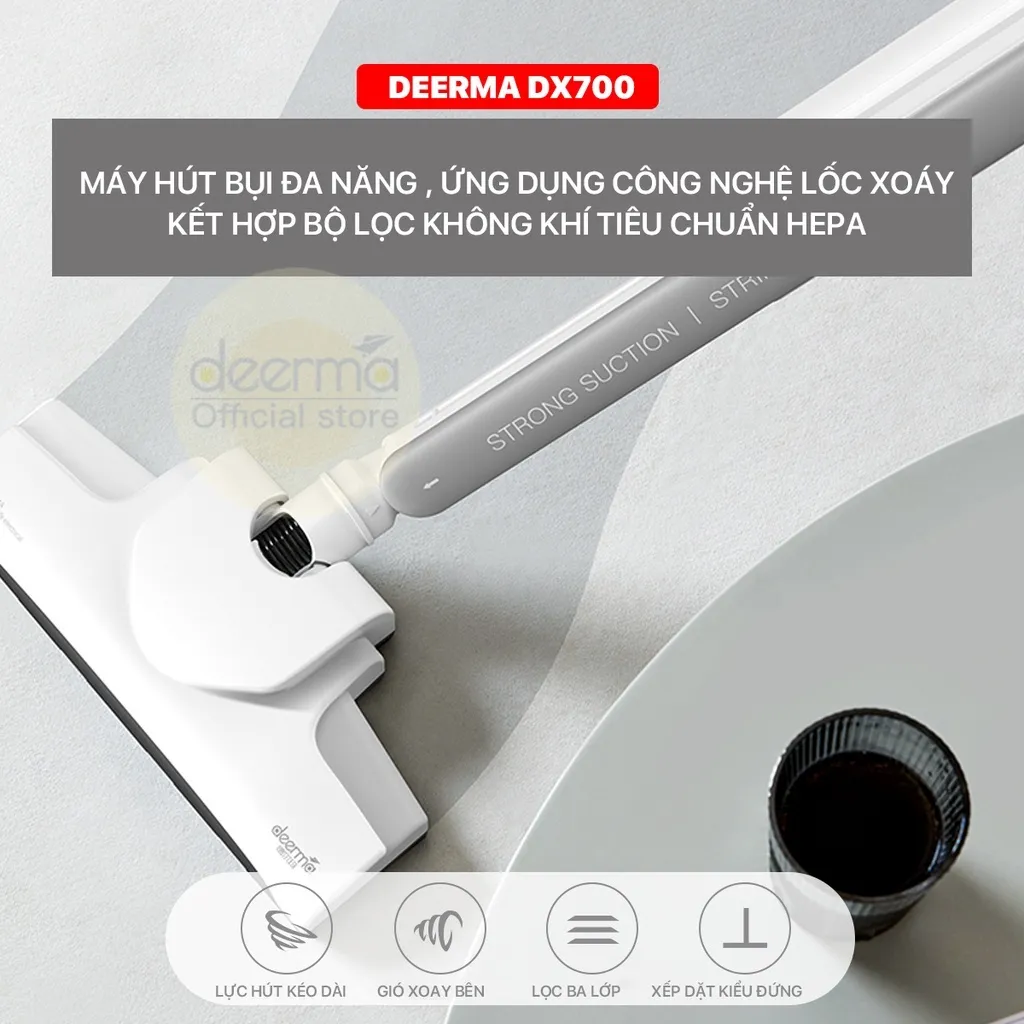 Ảnh Máy hút bụi cầm tay Deerma DX700 lực hút 15000Pa kèm 3 đầu hút đa năng - Bảo hành 12 tháng 2