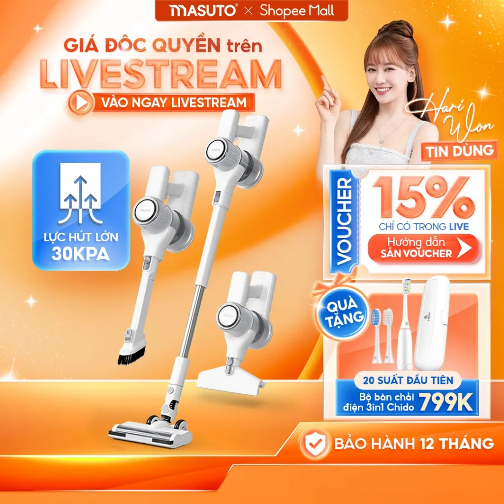 Ảnh Máy Hút Bụi Cầm Tay Không Dây MASUTO Gia Đình Lực Hút 30kPa 2 Lõi Lọc Bụi Mịn HEPA Máy Hút Bụi Giường Nệm Sofa Xe Hơi 1
