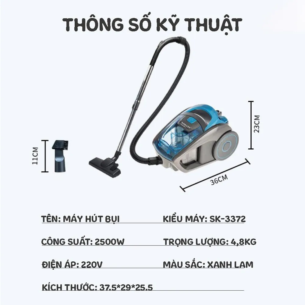 Ảnh Máy hút bụi gia đình công suất lớn 2500W SOKANY SK-3372, lực hút mạnh giảm tiếng ồn 2