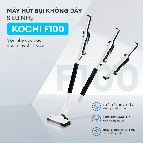 Ảnh Máy hút bụi không dây siêu nhẹ KOCHI F100 - Gọn nhẹ tự đứng, chỉ 1.2Kg - Siêu mạnh 15,000pa - Động cơ BLDC êm ái 2