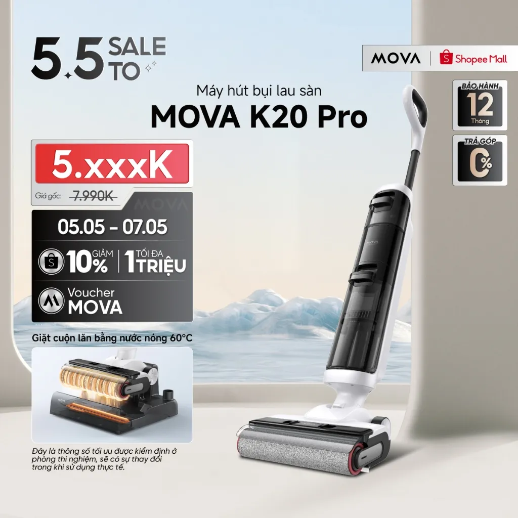 Ảnh Máy hút bụi lau nhà khô và ướt đa năng Mova K20 Pro | Không dây | Giặt nóng 60℃ - Hàng chính hãng - Bảo hành 12 tháng 1