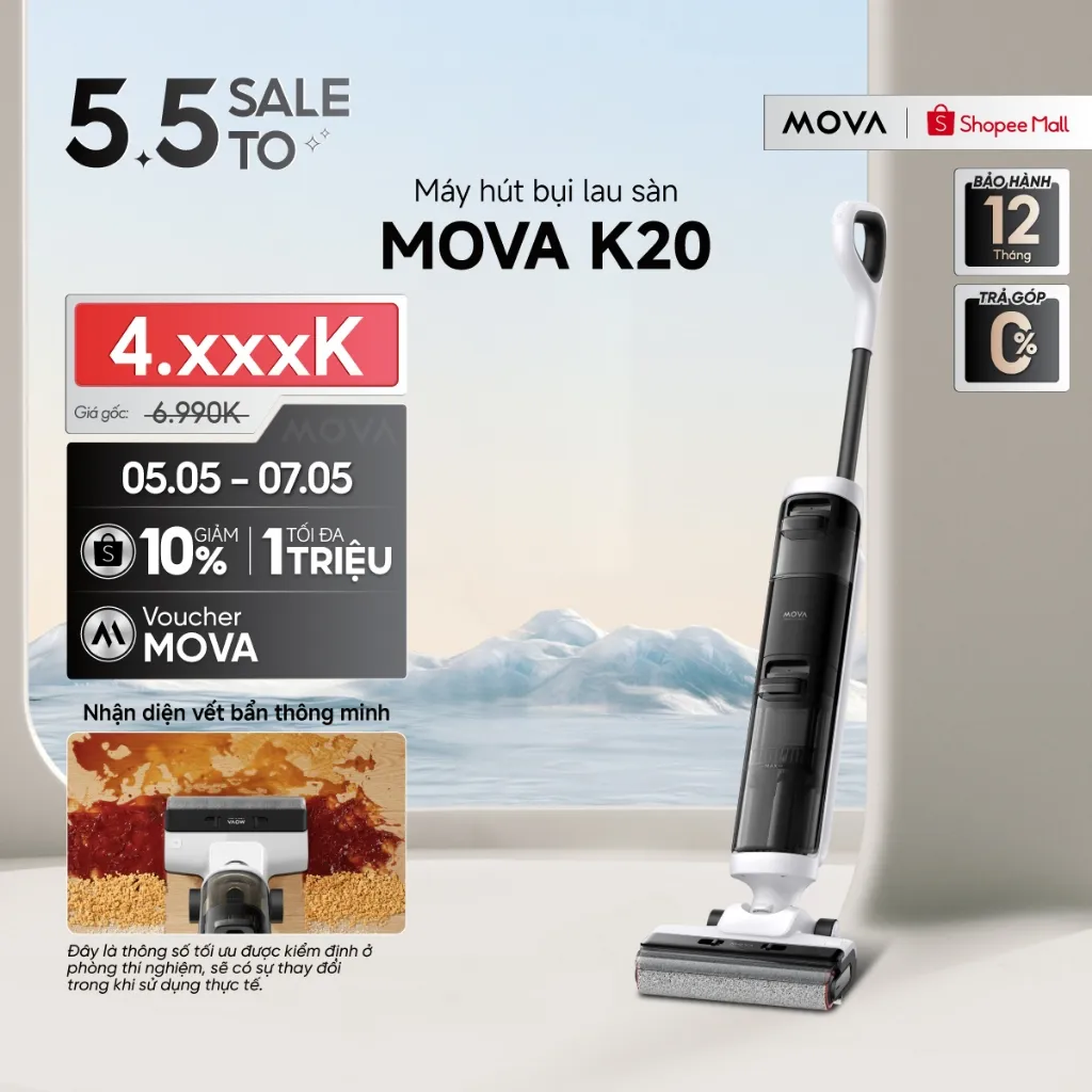 Ảnh Máy hút bụi lau nhà khô và ướt đa năng Mova K20/K20 Pro | Không dây | Lực hút 7000Pa- Hàng chính hãng - Bảo hành 12 thán 1