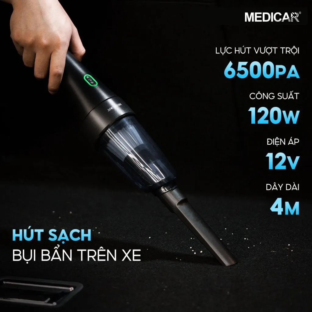 Ảnh Máy hút bụi ô tô cầm tay chuyên dụng Medicar, lực hút mạnh 6500PA, cắm vào tẩu sạc xe hơi, 3 đầu hút 2