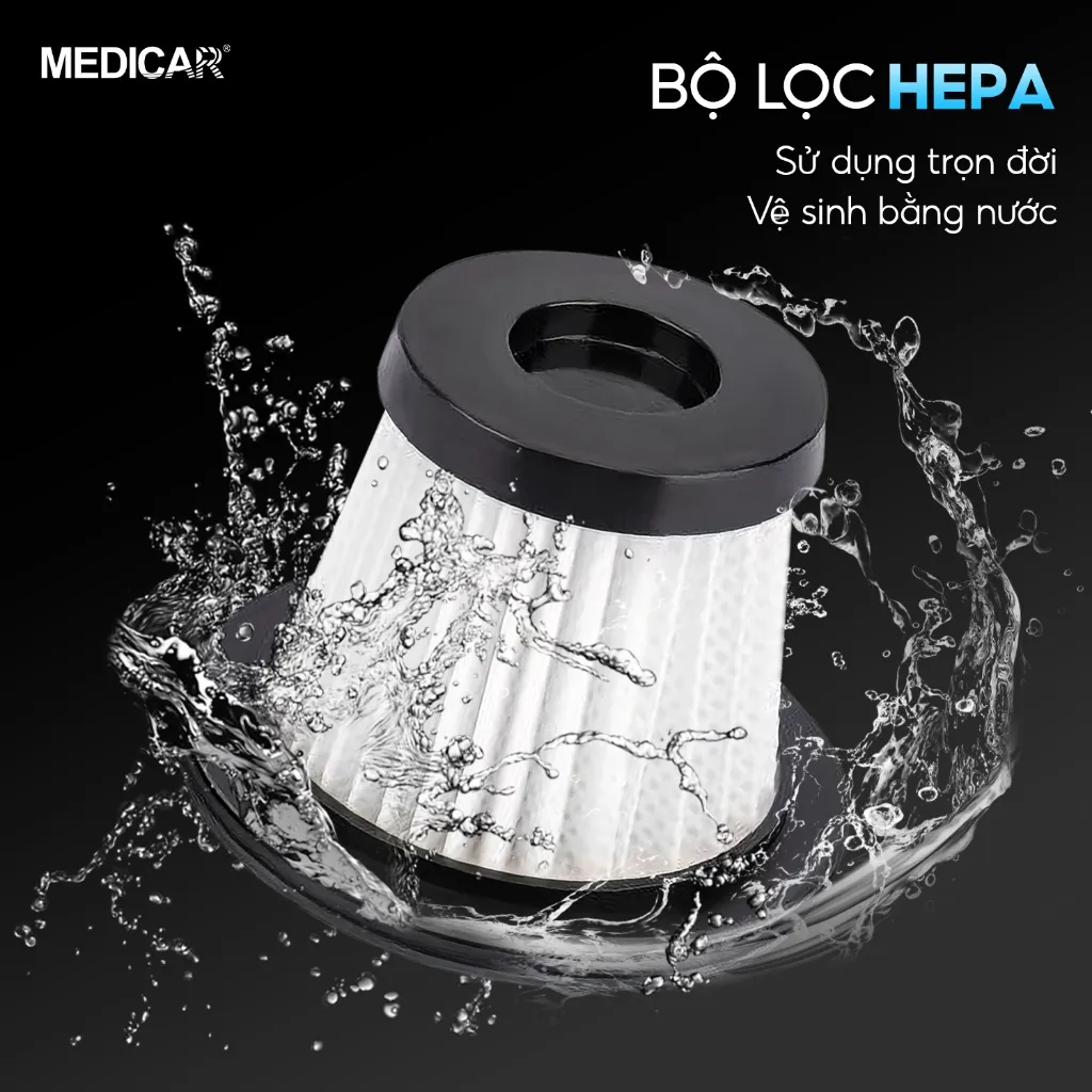 Ảnh Máy hút bụi ô tô cầm tay chuyên dụng Medicar, lực hút mạnh 6500PA, cắm vào tẩu sạc xe hơi, 3 đầu hút 4