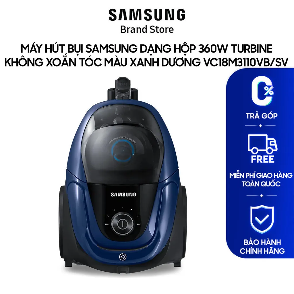 Ảnh Máy Hút Bụi Samsung Dạng Hộp 360W Turbine Không Xoắn Tóc Màu Xanh Dương VC18M3110VB/SV 1