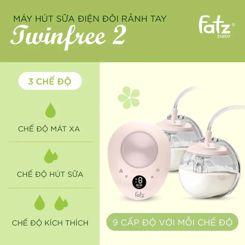 Ảnh Máy hút sữa điện đôi rảnh tay Twinfree 2 FATZBABY FB1311SD 3 chế độ mát xa/kích thích/hút sữa 9 cấp tích kèm pin sạc 3