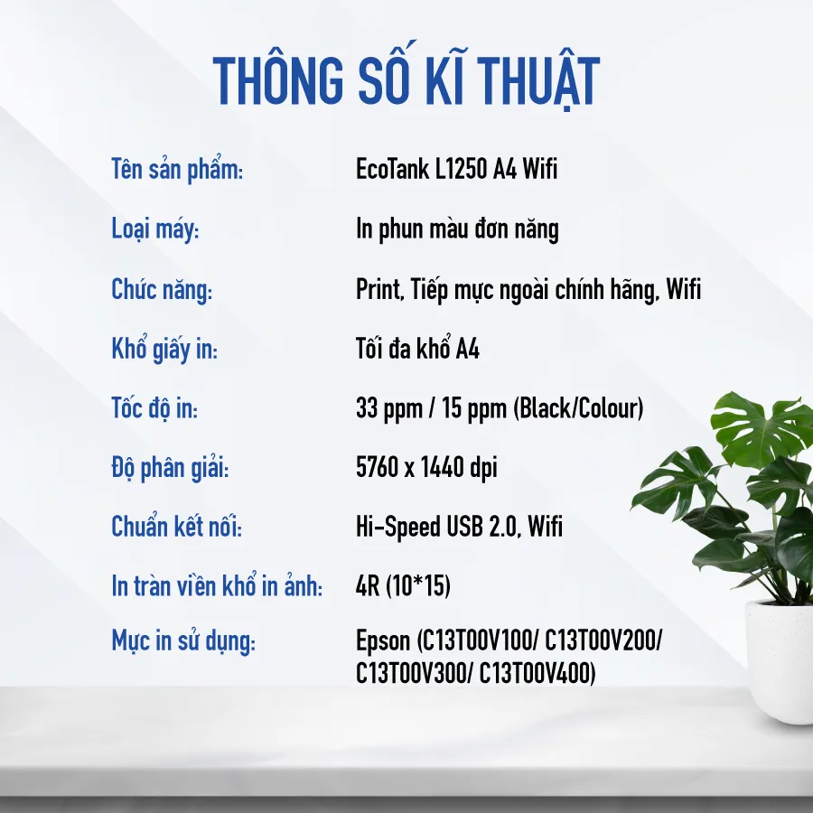 Ảnh Máy In Phun Màu Đơn Năng Epson EcoTank L1250 (Bao Gồm Bộ Mực Chính Hãng Đi Kèm) 1