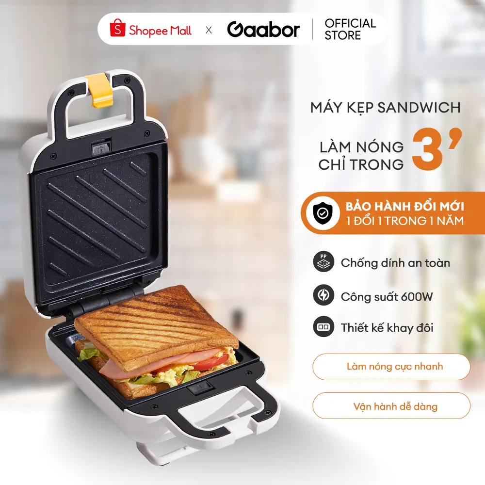 Ảnh Máy kẹp sandwich GAABOR SM60M-WH01A công suất 600W thiết kế chống dính nướng bánh mì, rán trứng, nướng thịt tiện dụng 2