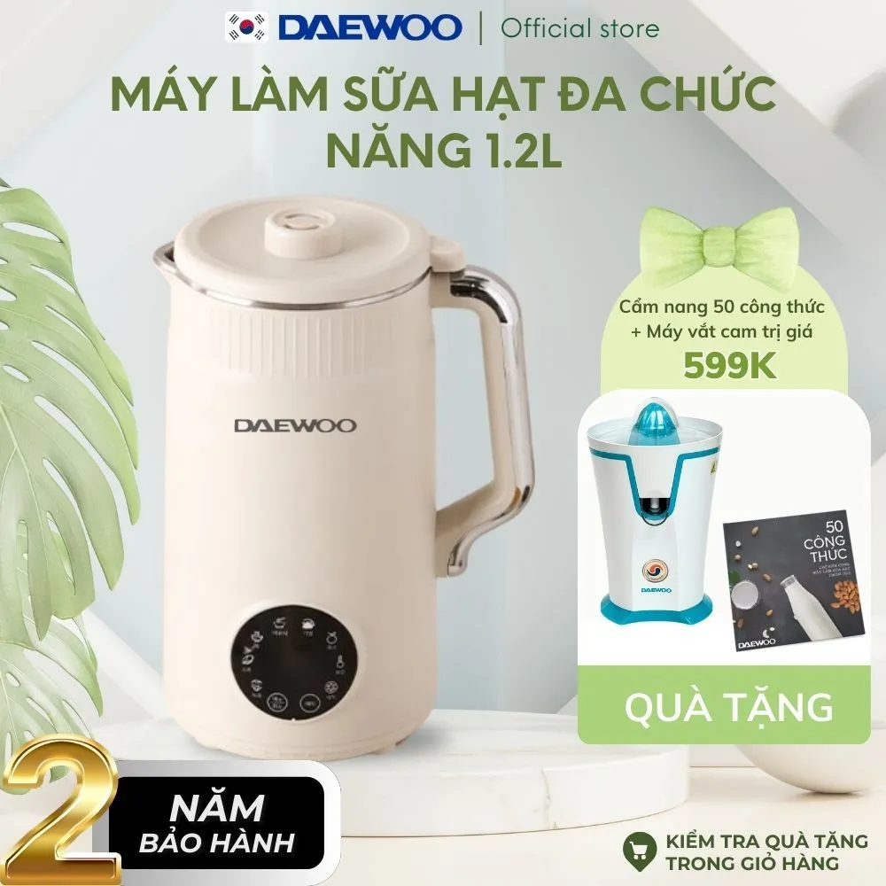 Ảnh Máy Làm Sữa Hạt Daewoo 1.2L DWSM-1512, tặng Cẩm Nang 50 Công Thức - chế độ tự làm sạch BH 2 năm 1