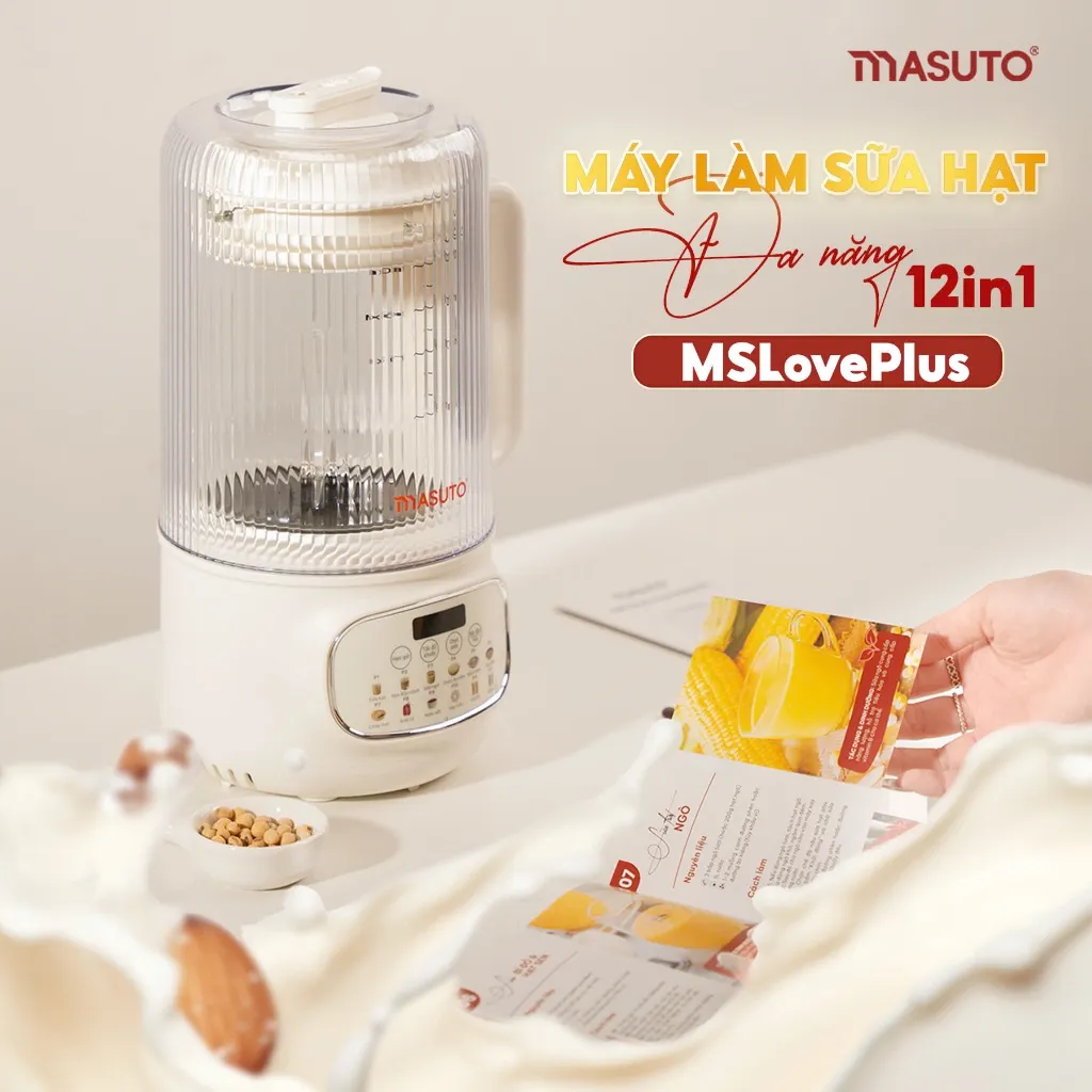 Ảnh Máy Làm Sữa Hạt Masuto 1,2L Thủy Tinh Chống Ồn Cường Lực Xay Hạt Nhuyễn Mịn Chống Trào 12 Chế Độ Nấu 2