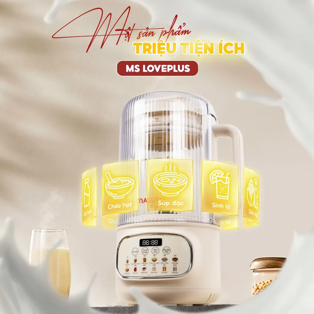 Ảnh Máy Làm Sữa Hạt Masuto 1,2L Thủy Tinh Chống Ồn Cường Lực Xay Hạt Nhuyễn Mịn Chống Trào 12 Chế Độ Nấu 4