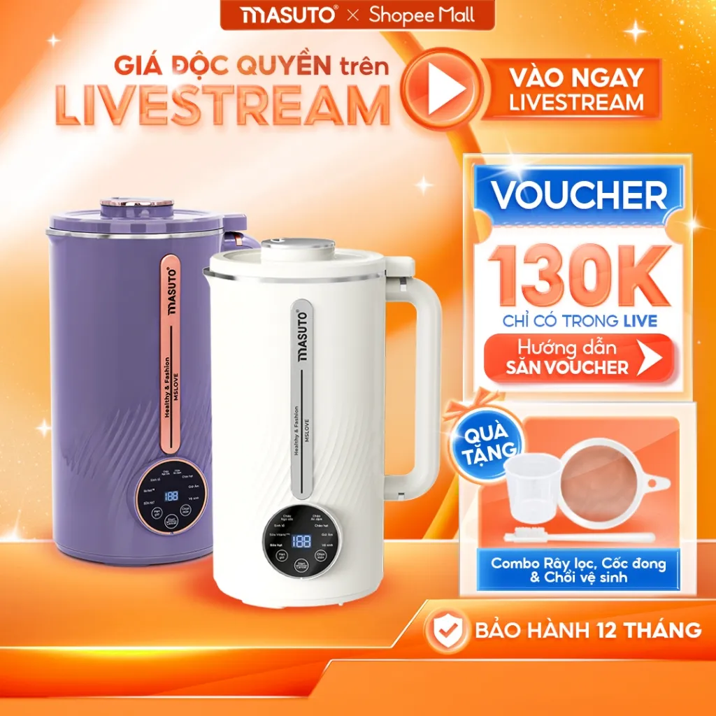 Ảnh Máy làm sữa hạt Masuto 1L xay các loại hạt siêu nhuyễn mịn chống trào, bảo hành 12 tháng LIVE 1