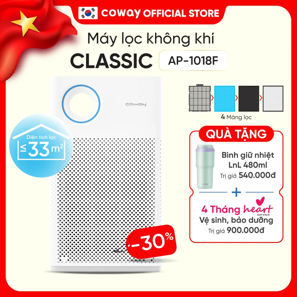 Đánh Giá Máy Lọc Không Khí Coway Classic AP-1018F: Nhỏ Gọn, Lọc Sạch 99.99% Bụi Mịn 0.01㎛