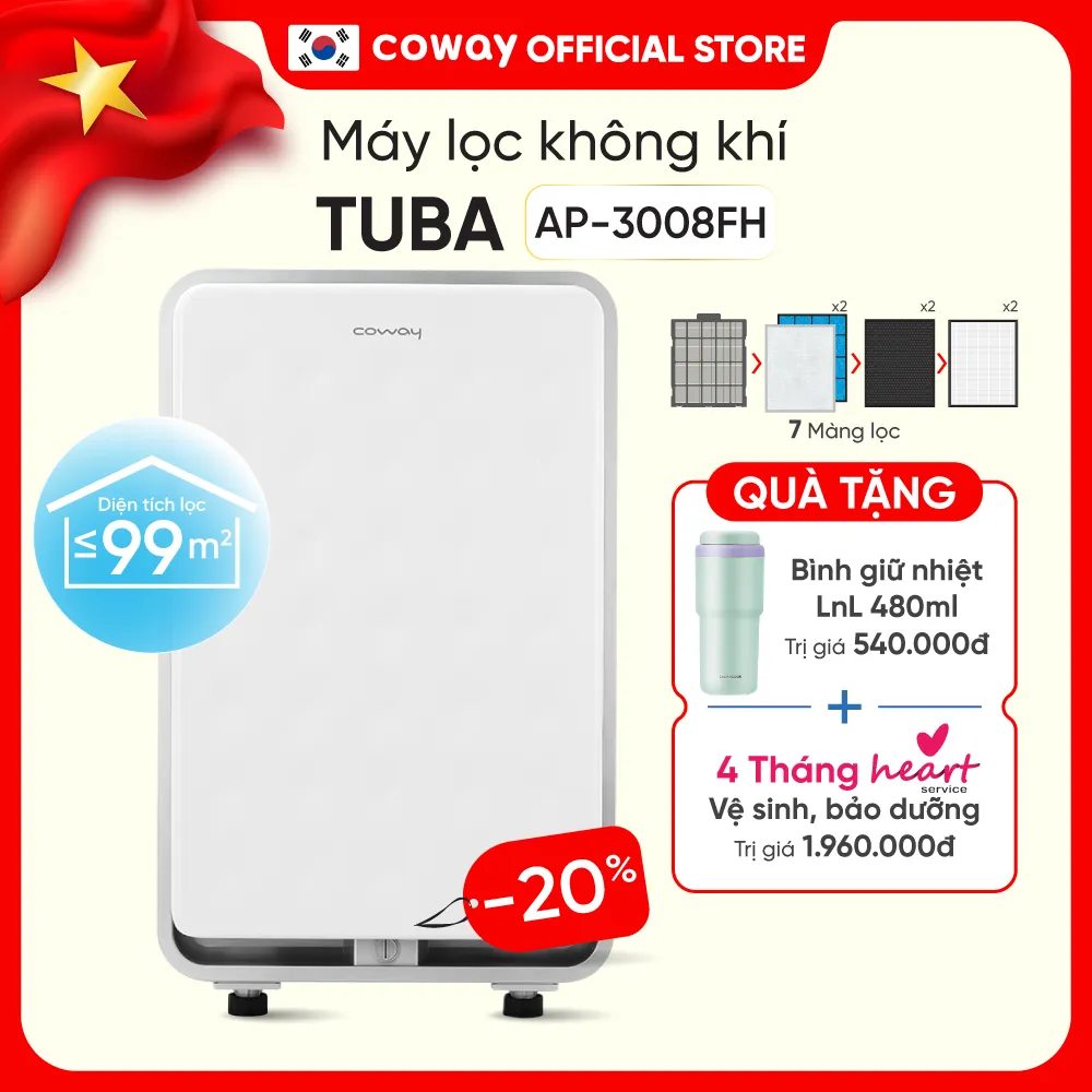 Đánh giá Coway Tuba AP-3008FH: Máy lọc không khí diện tích lớn 99m²