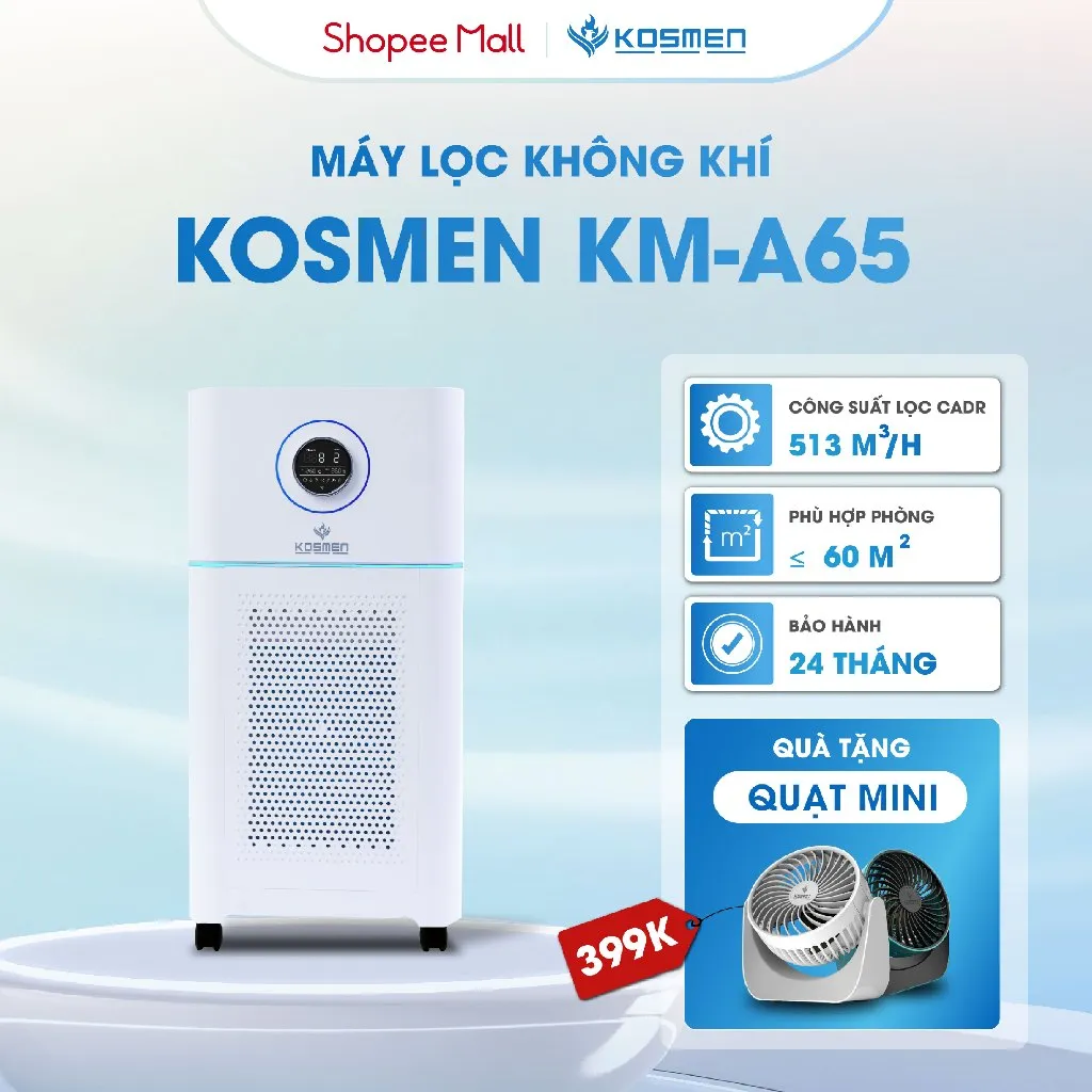 Đánh Giá Máy Lọc Không Khí Kosmen KM-A65: Lọc Ion Âm, HEPA H13, Tạo Ẩm - Không Khí Sạch Cho Gia Đình