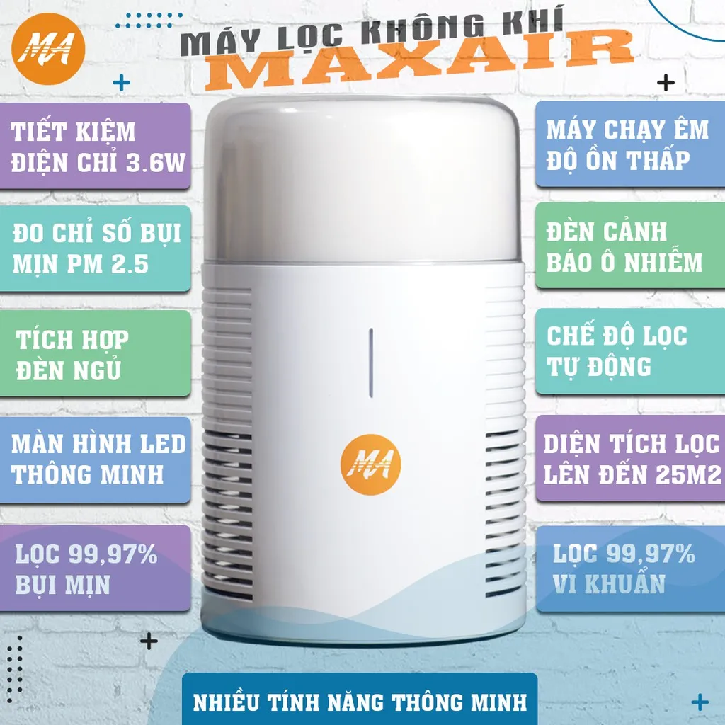 Ảnh Máy lọc không khí MAX AIR MA025 lọc 99,97% bụi mịn, khử khuẩn, diệt nấm mốc, bảo hành 12 tháng, 1 đổi 1, hàng chính hãng 3