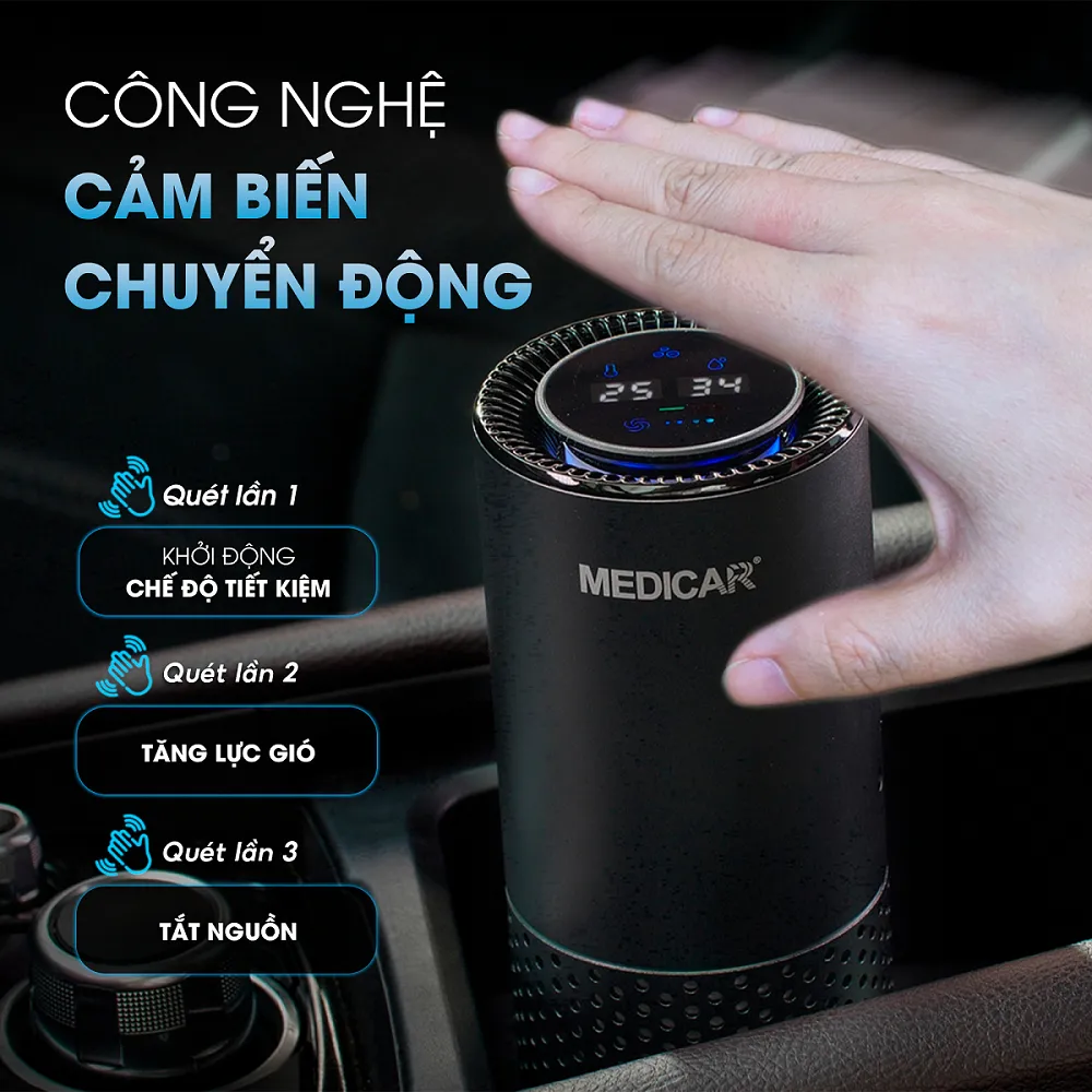 Ảnh Máy lọc không khí ô tô Medicar lọc bụi mịn, tạo ion âm diệt khuẩn khử mùi chống say xe cho xe hơi 3