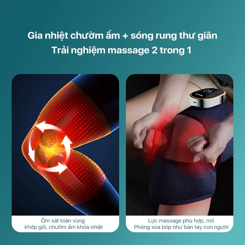 Ảnh Máy Massage Đầu Gối PHILIPS 5301-thiết kế 3D vừa vặn ôm sát toàn vùng khớp gối,sạc không dây chườm ấm 3