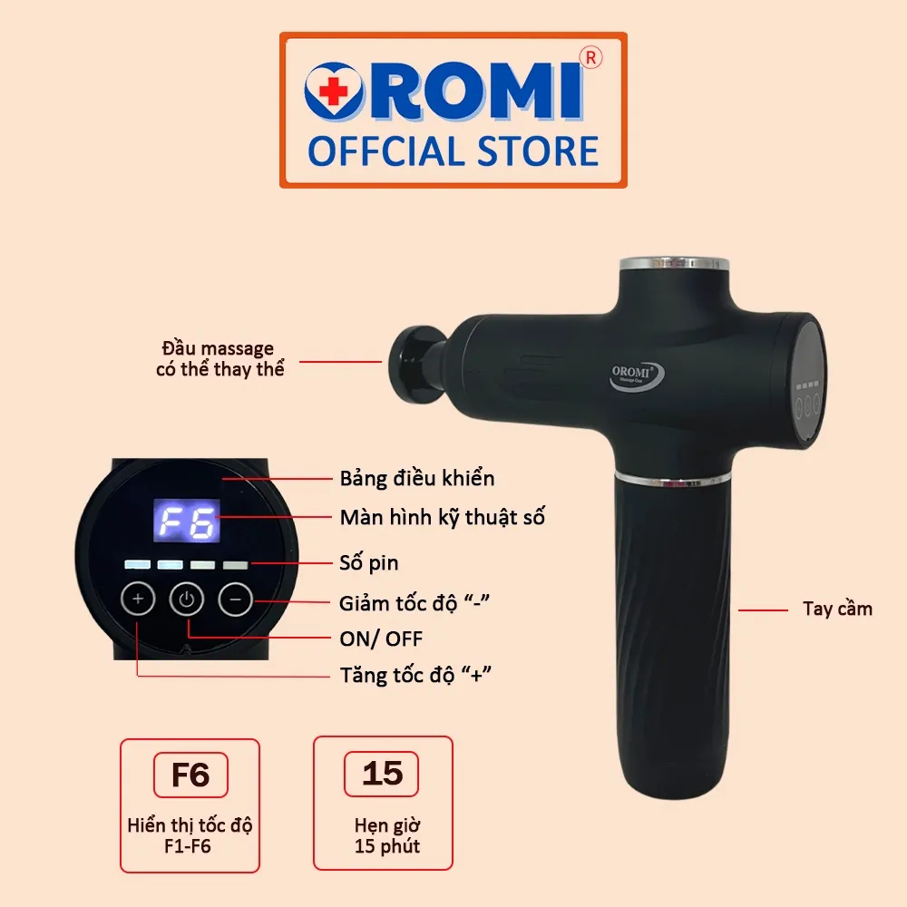 Ảnh Máy Massage Cầm Tay OROMI ORM-677 - Súng matxa giảm đau mỏi cơ bắp, lưng vai cổ - Mát xa toàn thân 2