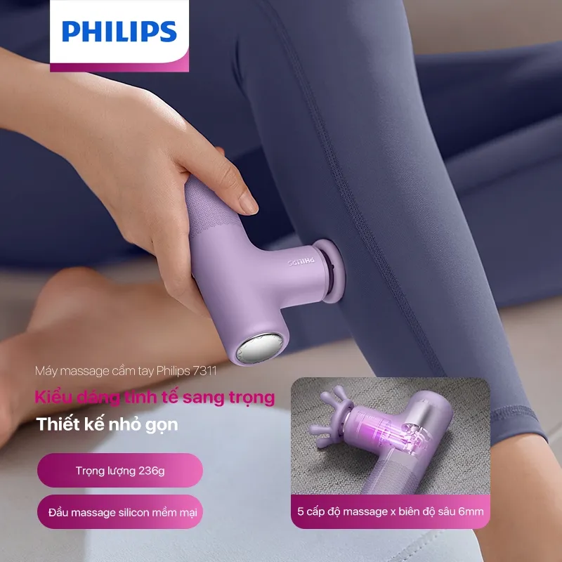 Ảnh Máy Massage Cầm Tay PHILIPS 7311-kiểu dáng tinh tế sang trọng,thiết kế nhỏ gọn,5 cấp độ massage x biên độ sâu 6mm 1