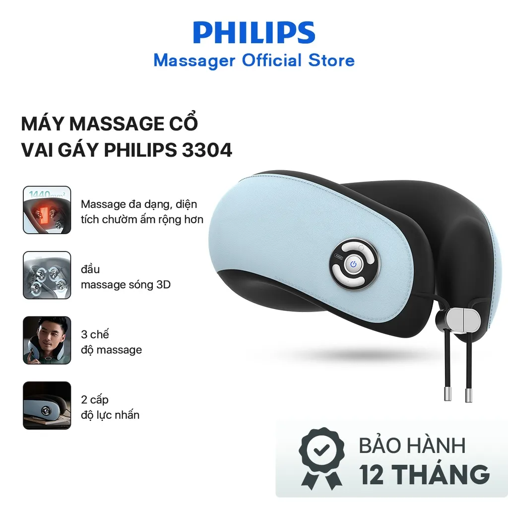 Ảnh Máy Massage Cổ Vai Gáy PHILIPS 3304-đầu massage sóng 3D, chườm ấm cảm biến,3 chế độ massage 2