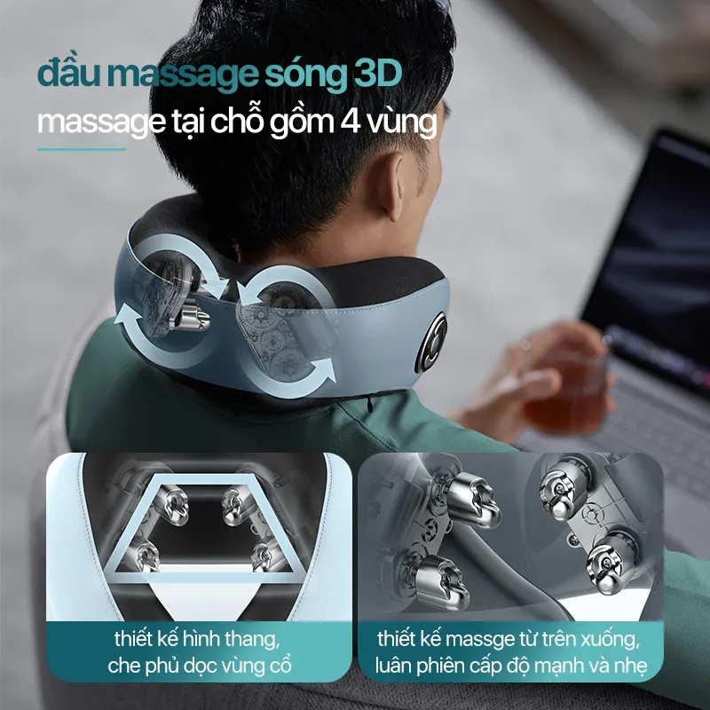 Ảnh Máy Massage Cổ Vai Gáy PHILIPS 3304-đầu massage sóng 3D, chườm ấm cảm biến,3 chế độ massage 4