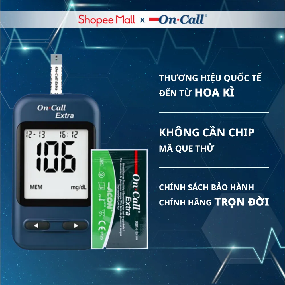 Ảnh Máy Đo Đường Huyết On Call Extra Kèm Hộp 25 Que Thử Đường Huyết On Call® Extra [Bảo Hành Trọn Đời] 1
