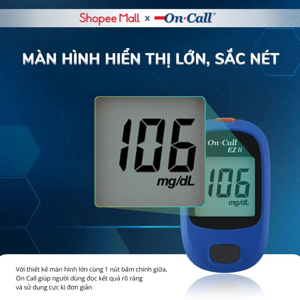 Ảnh Máy Đo Đường Huyết On Call EZ II Kèm Hộp 25 Que Thử Đường Huyết Và 100 Kim Lấy Máu [Bảo Hành Trọn Đời] 3