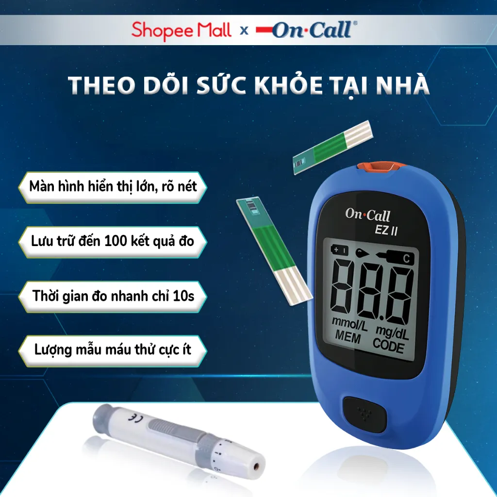 Ảnh Máy Đo Đường Huyết On Call EZ II Kèm Hộp 25 Que Thử Đường Huyết [Bảo Hành Trọn Đời] 2