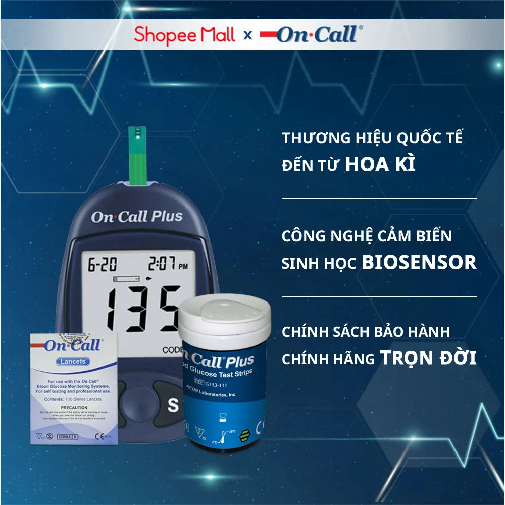 Ảnh Máy Đo Đường Huyết On Call Plus Kèm Hộp 25 Que Thử Đường Huyết On Call Plus Và 100 Kim Chích Máu [Bảo Hành Trọn Đời] 2