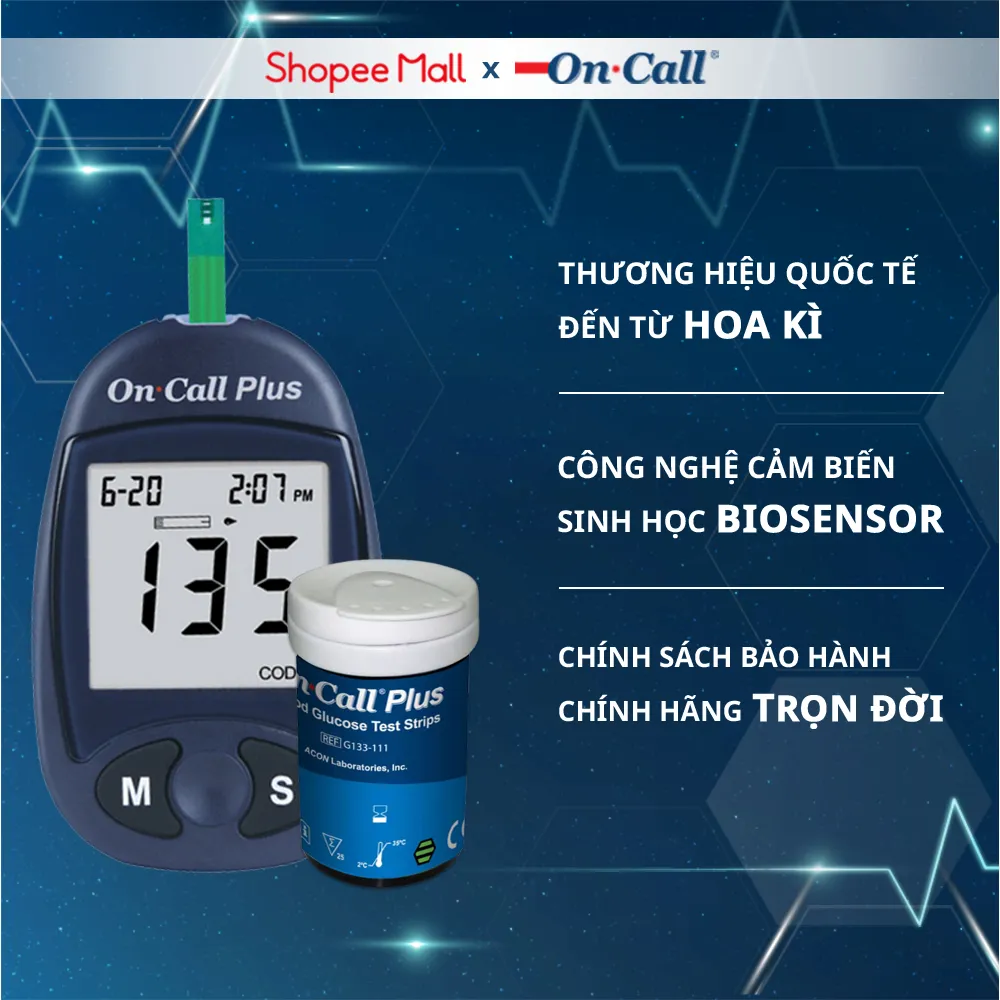 Ảnh Máy Đo Đường Huyết On Call Plus Kèm Hộp 25 Que Thử Đường Huyết On Call Plus [Bảo Hành Trọn Đời] 2