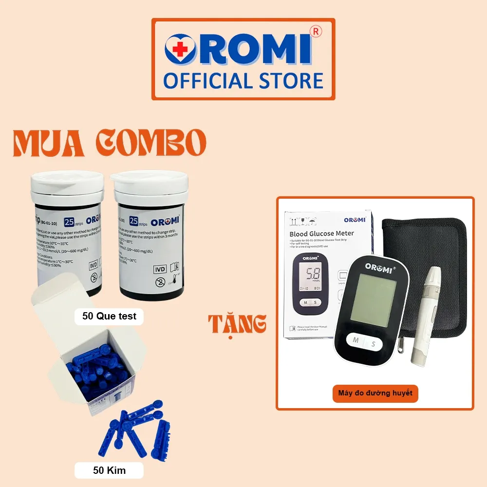 Ảnh Máy đo đường huyết OROMI CMS10A - COMBO 50 que test + kim TẶNG 01 máy đo - Bảo hành trọn đời 1