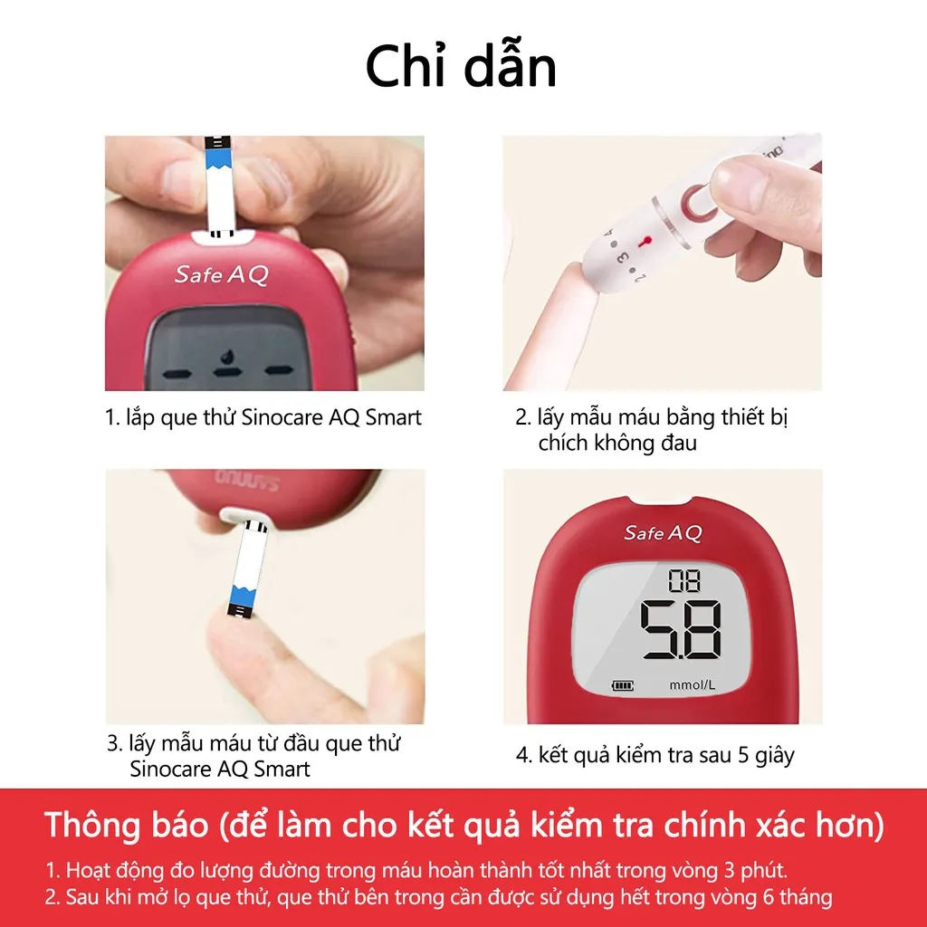 Ảnh Máy Đo Đường Huyết Safe AQ Smart SINOCARE VIETNAM Tặng kèm 50 Que thử Và 50 Kim 3